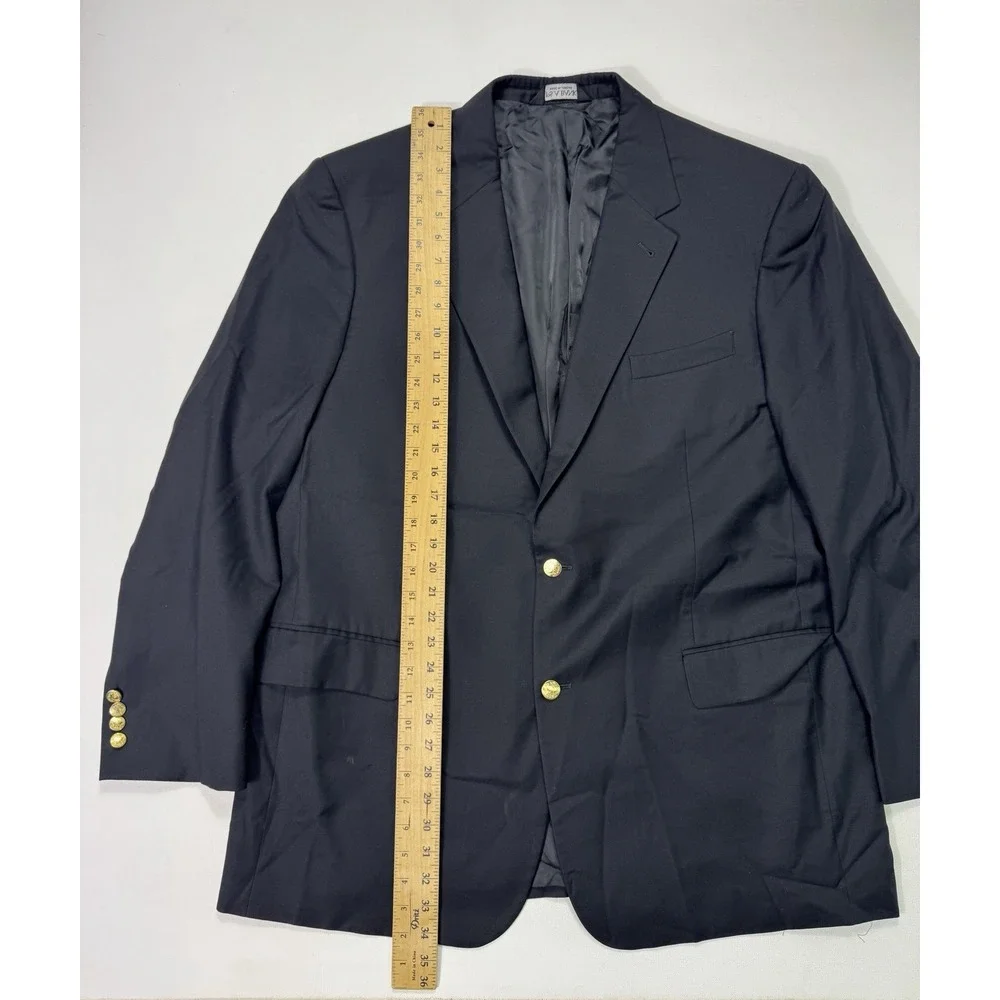 Jos A Bank Signature Blazer Mens 48L Black Wool Gold Crest Button Sport Coat